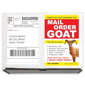 Prank Practical Joke Gag Gift Box Mail Order Goat Kit Postal Mailer! Funny Prank gets sent to a Loved One/Friend/Family 100% Anonymous