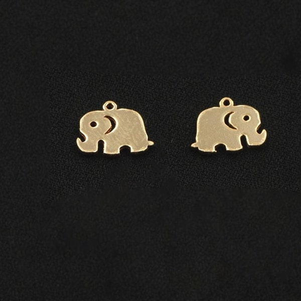 9.2x7.3mm 14K Gold Filled Tiny Elephant Charm, with 1 Ring Attached, Drop/Pendant, Wholesale, Made in USA