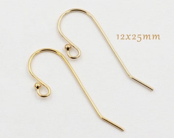 2 Pcs 12x25mm 14K Gold Filled Ball End Ear Wire, Ear Wires with Ball End