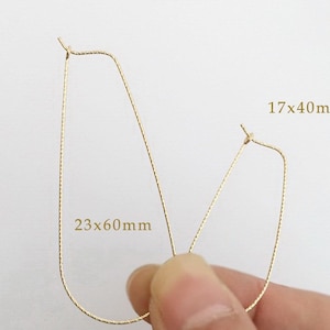 2 Pcs 14K Gold Filled Sparkle Teardrop Beading Hoops, Thin Hoop Earrings, Ear Hoops, Ear wires, Earring Findings, 17x40mm, 23x60mm