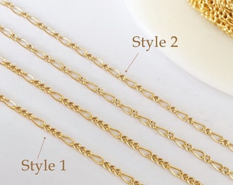 1 Foot 1.5mm 3+1/1+1 14K Gold Filled Figaro Chain, Wholesale, Made in USA