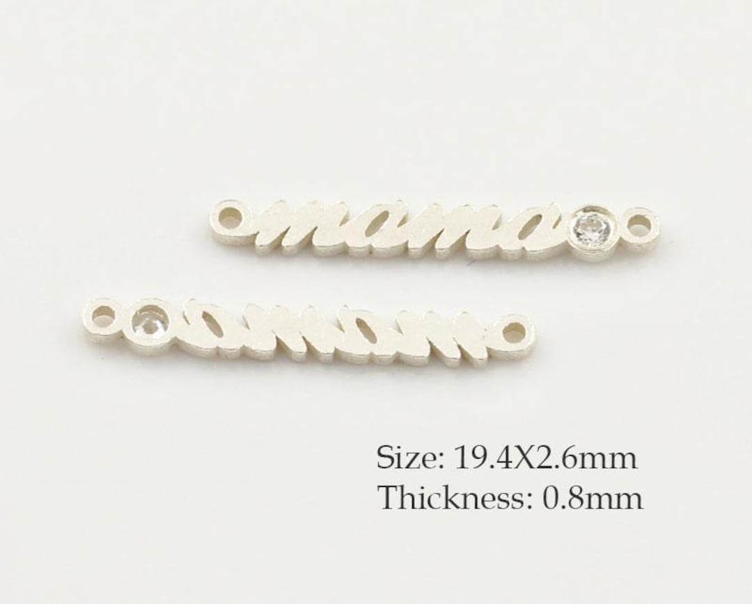 R♡mama 1 Pc 19.4x2.6mm 925 Sterling Silver Mama Connector With Cz, Mama