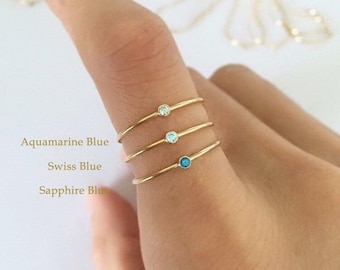 2mm 14K Gold Filled Cz Bezel Ring, US4-10,  Cz Ring, Birthstone Ring, Wholesale, Made in USA