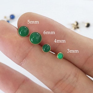 2 Pcs 14K Gold Filled Onyx Bezel Earring Posts, Natural Green Onyx Ear Post, 4mm-6mm, Stone Stud Earrings, Wholesale, Made In USA