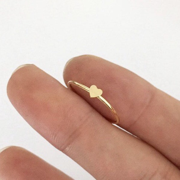 14K Gold Filled Heart Stacking Ring, 3.5mm Heart Charm, Minimalist Ring, Bulk, Wholesale, Made in USA