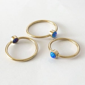 4mm 14K Gold Filled Opal Bezel Ring, Blue Opal Ring, Birthstone Ring, Thick Ring, Wholesale, Made in USA