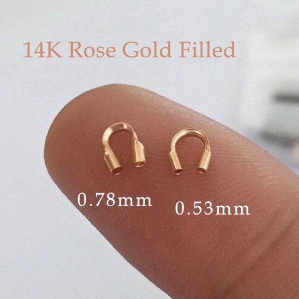 10 Pcs 0.53mm/0.78mm 14K Rose Gold Filled Cable Thimble, Wire Protector, U Shape Tube, Wholesale, Made in USA