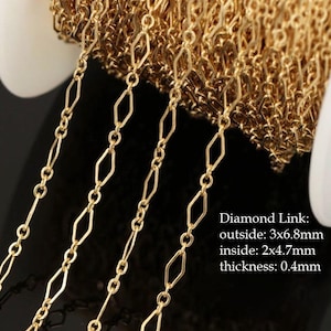 6.8x3mm 14K Gold Filled Long And Short Chain, 3+1, Diamond Link Chain