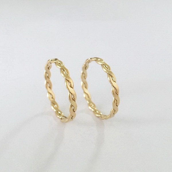 2.4mm Wide 14K Gold Filled Hammered Twisted Ring, Braided Ring, Twisted Ring, Minimal, Bulk, Wholesale, Made in USA