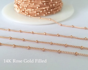 1 Foot 14K Rose Gold Filled Curb Chain With Bead, Satellite Chain, Bead Chain, Dainty Chain, Wholesale, Made in USA