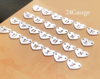 7.9x6.4mm 24 Gauge 925 Sterling Silver Initial Heart Connector, Hollow Carve Charm, with 2-Holes, Heart Charm, Uppercase