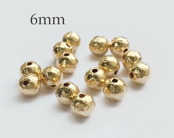 5pcs 6mm 14K Gold Filled Hammered Beads, No Tarnish Beads