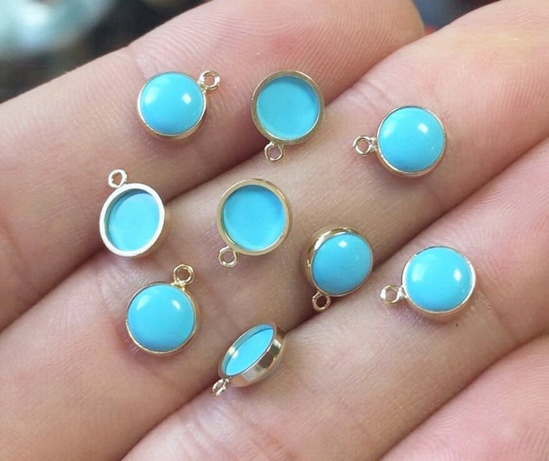 6mm 14K Gold Filled Blue Turquoise Charm Synthetic Turquoise Etsy
