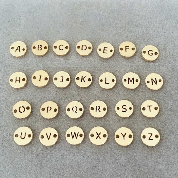 6mm 20 Gauge 14K Gold Filled Initial Disc Connector, Hollow Carve Charm, with 2-Holes, Initial Discs, Uppercase, Made in USA