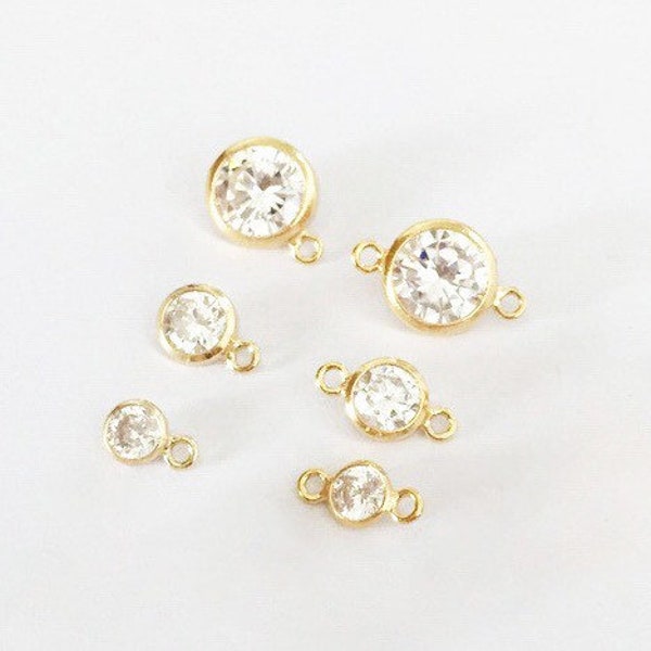 2 Pcs 3mm/4mm/6mm 14K Gold Filled Cubic Zirconia Drop or Connector, CZ Connector, Wholesale, Bulk, Made in USA