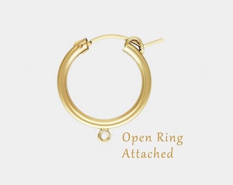 2 Pcs, 14K Gold Filled Eurowire Hoop Earrings With An Open Ring Attached, 13mm, 15mm, 19mm, Thick Hoops, Ear Hoops, Earring Findings