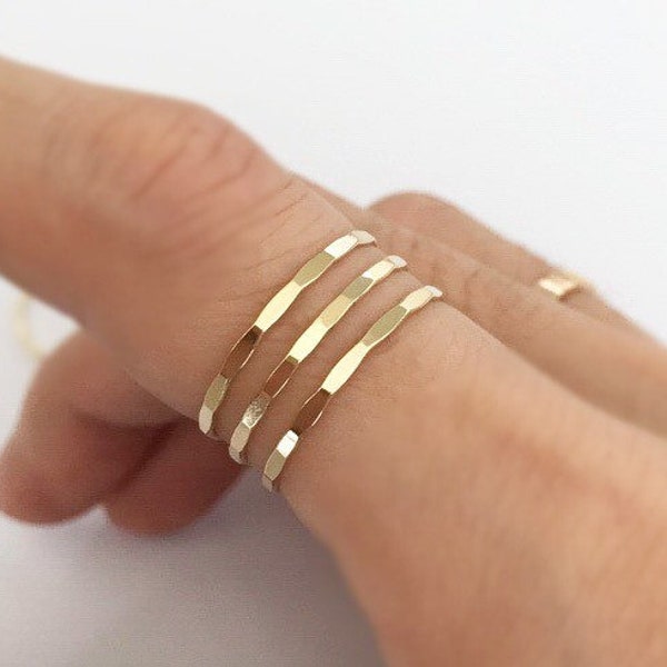 1.4mm Thick 14K Gold Filled Hammered Ring, Faceted Ring, Stacking Ring, Stackable Ring, Minimal, Wholesale, Made in USA