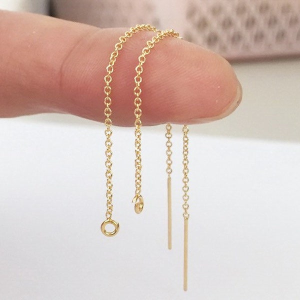 6 Pcs 6.5cm/8cm 14K Gold Filled cable Chain Ear Threaders, w/ Open Ring Attached, Earring Findings, Made In USA