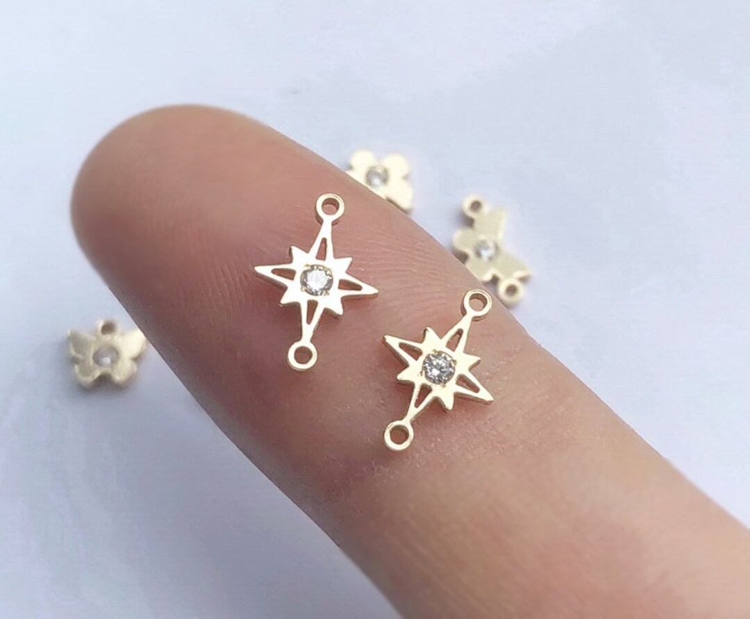 6.9x10mm 14K Gold Filled Star Connector With Cz, Eight Awn 6.9x10mm 14K Gold Filled Star Connector With Cz, Eight Awn
