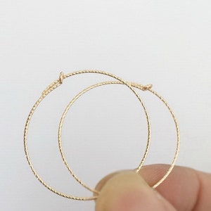 2 Pcs 12mm/20mm/25mm/30mm/45mm 14K Gold Filled Sparkle Wire Beading Hoops, Thin Hoop Earrings, Ear Hoops, Large Hoops, Earring Findings