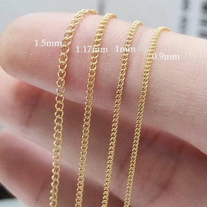 14K Gold Filled Curb Chain, 0.9mm, 1mm, 1.17mm, 1.5mm, Gold Curb Chain, 50cm, 1meter, Made in USA