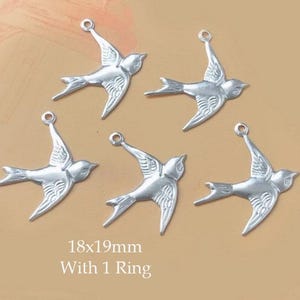 18x19mm 925 Sterling Silver Swallow Charm, Swallow Charm with 1 Ring Attached, Swallow Pendant