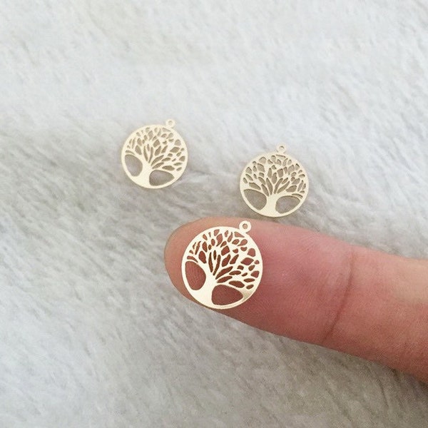 12mm 14K Gold Filled Tree of Life Charm, with 1 Ring Attached, Drop/Pendant, Wholesale, Made in USA