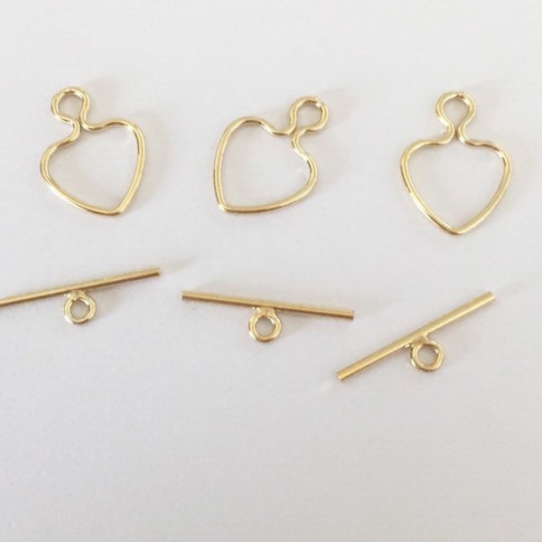 1 Set 14K Gold Filled Heart Toggle Clasp, 14K Gold Filled Clasp, Wholesale, Made in USA, TG02