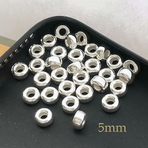 5 Pcs 5mm 925 Sterling Silver Rondelle Beads, Donut Beads, Made in USA