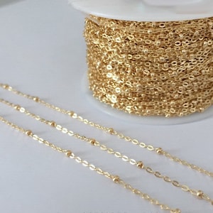 1 Foot 1.1mm/1.0mm 14K Gold Filled Satellite Chain, Bead Chain, Flat Cable Chain with Bead, Dainty Chain, Made in USA