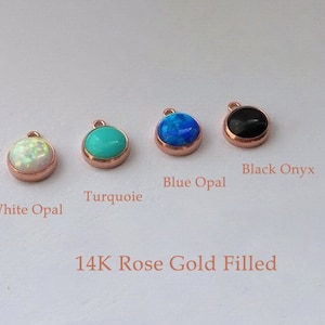 6mm 14K Rose Gold Filled Opal Charm, Turquoise Charm, Black Onyx Drop, Wholesale, Made in USA