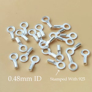 20 Pcs 0.48mm Sterling Silver Crimp End Cap with a ring, ID 0.48mm, 925 Sterling Silver Crimp Tube, Wholesale, Made in USA