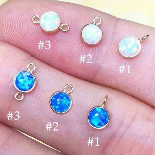 4mm 14K Gold Filled Charm or Connector, Opal Charm, White/Blue Bello Opal, Bezel Charm, Wholesale, Bulk, Made in USA