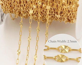 Łańcuszek z cekinami, 2,3 x 4 mm, 14-karatowe złoto, łańcuszek spinaczowy