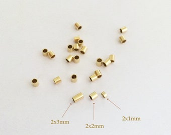 20 tubes à sertir remplis d'or 2x1 mm/2x2 mm/2x3 mm, perles à écraser, perles d'espacement, tubes à sertir remplis d'or 14 carats, vente en gros, fabriqué aux États-Unis