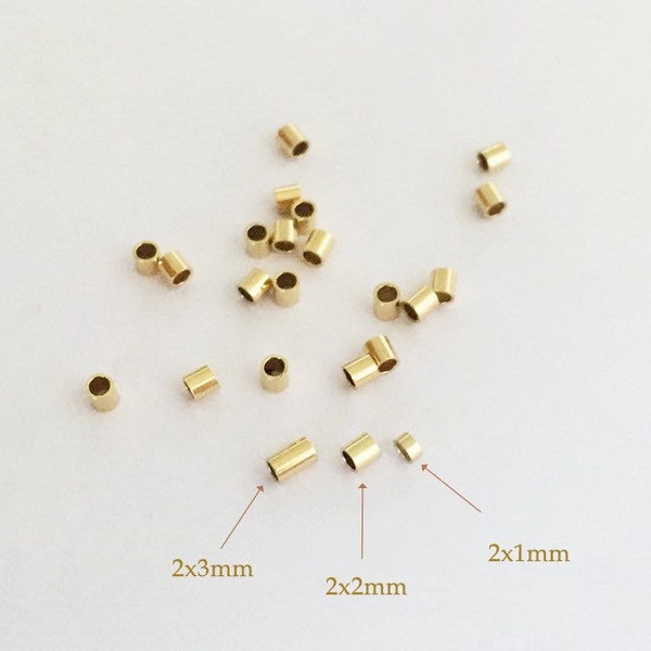 20 tubes à sertir remplis d'or 2x1 mm/2x2 mm/2x3 mm, perles à écraser, perles d'espacement, tubes à sertir remplis d'or 14 carats, vente en gros, fabriqué aux États-Unis