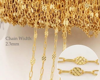 Łańcuszek z cekinami, 2,3 x 4 mm, 14-karatowe złoto, łańcuszek spinaczowy