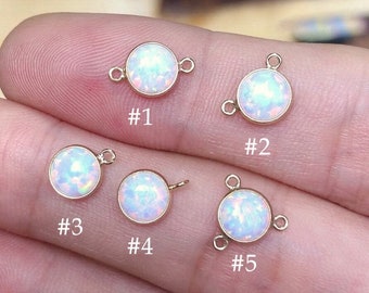 6mm 14K Gold Filled Charm or Connector, Opal Charm, White Bello Opal, Bezel Charm, Wholesale, Bulk, Made in USA