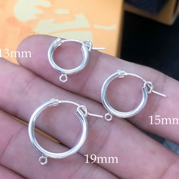 2 Pcs 925 Sterling Silver Hoop Earrings With An Open Ring Attached, 13mm, 15mm, 19mm, Thick Hoops, Ear Hoops, Earring Findings, Made In USA