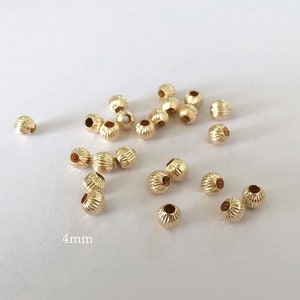 5Pcs 4mm 14K Gold Filled Corrugated Beads, Straight Corrugated Beads, Gold Beads, Round Beads