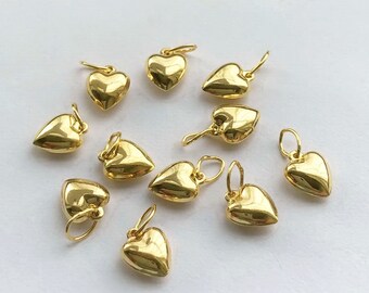 1 Pc 6.5x8mm 14K Gold Filled Puffy Heart Charm with A Closed Ring, Heart Drop, Heart Pendant, Wholesale, Made in USA