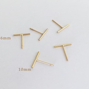 2 Pcs 6mm/10mm 14K Gold Filled Bar Post Earrings, Bar Studs, T shape Earring Findings, Made In USA