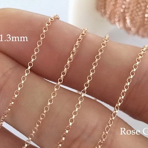 1 Foot 1.3mm 14K Rose Gold Filled Rolo Chain, Round Cable Chain, Thick Cable Chain, Chain, Gold Chain, Wholesale, Made in USA