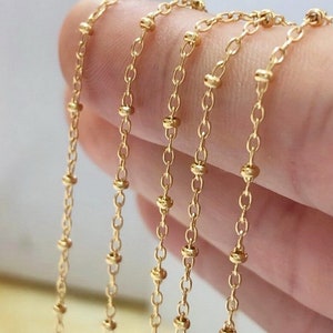 1 Foot 1.35mm 14K Gold Filled Cable Chain With Bead, Satellite Chain, Bead Chain, Dainty beaded Chain, Wholesale, Made in USA