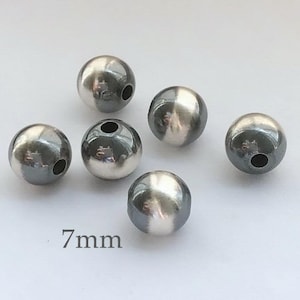 2 piezas de perlas navajo de 7 mm, cuentas de plata de ley 925, cuentas redondas pequeñas
