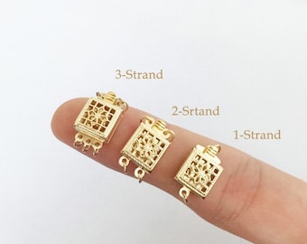 8.5mm 14K Gold Filled Square Filigree Pearl Clasp, Filigree Clasp, Box Clasp, 1-strand, 2-Strand, 3-Strand, Wholesale, FPC8501-8503