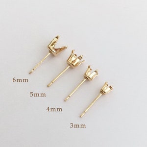 2 Pcs 3mm/4mm/5mm/6mm 14K Gold Filled Snap-in Setting Post Earring, Snap Tite Setting Earrings, 4 Claws, 4 Prong, Ear Post, Made In USA