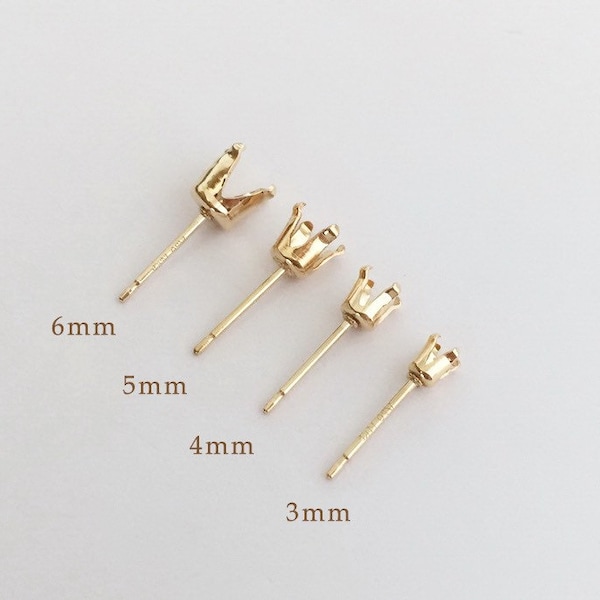 2 Pcs 3mm/4mm/5mm/6mm 14K Or Rempli Snap-in Setting Post Boucle d’oreille, Snap Tite Setting Boucles d’oreilles, 4 griffes, 4 broches, Ear Post, Made In USA