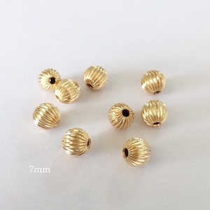 7mm 14K Gold Filled Corrugated Beads, Straight Corrugated Beads, Gold Beads, Round Beads