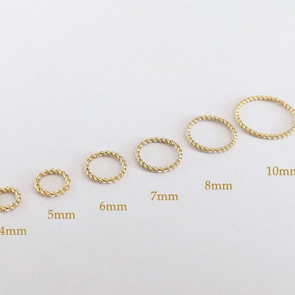 10 Pcs 4mm-10mm 20.5Gauge 14K Gold Filled Twisted Closed Jump Rings, 25 Pcs/50 Pcs, Closed Jump Rings, Wholesale, Made in USA